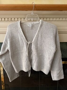 Victoria Lynn Light Gray Tie-Front Knit Cardigan